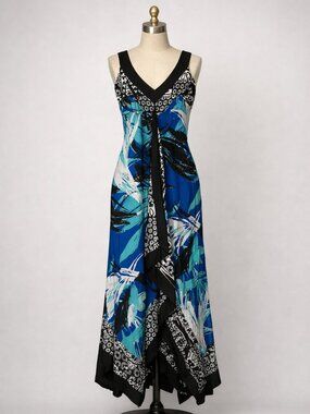 🌿 Style & Co Sleeveless Handkerchief Maxi Sun Dress Turquoise/Black, Size PP